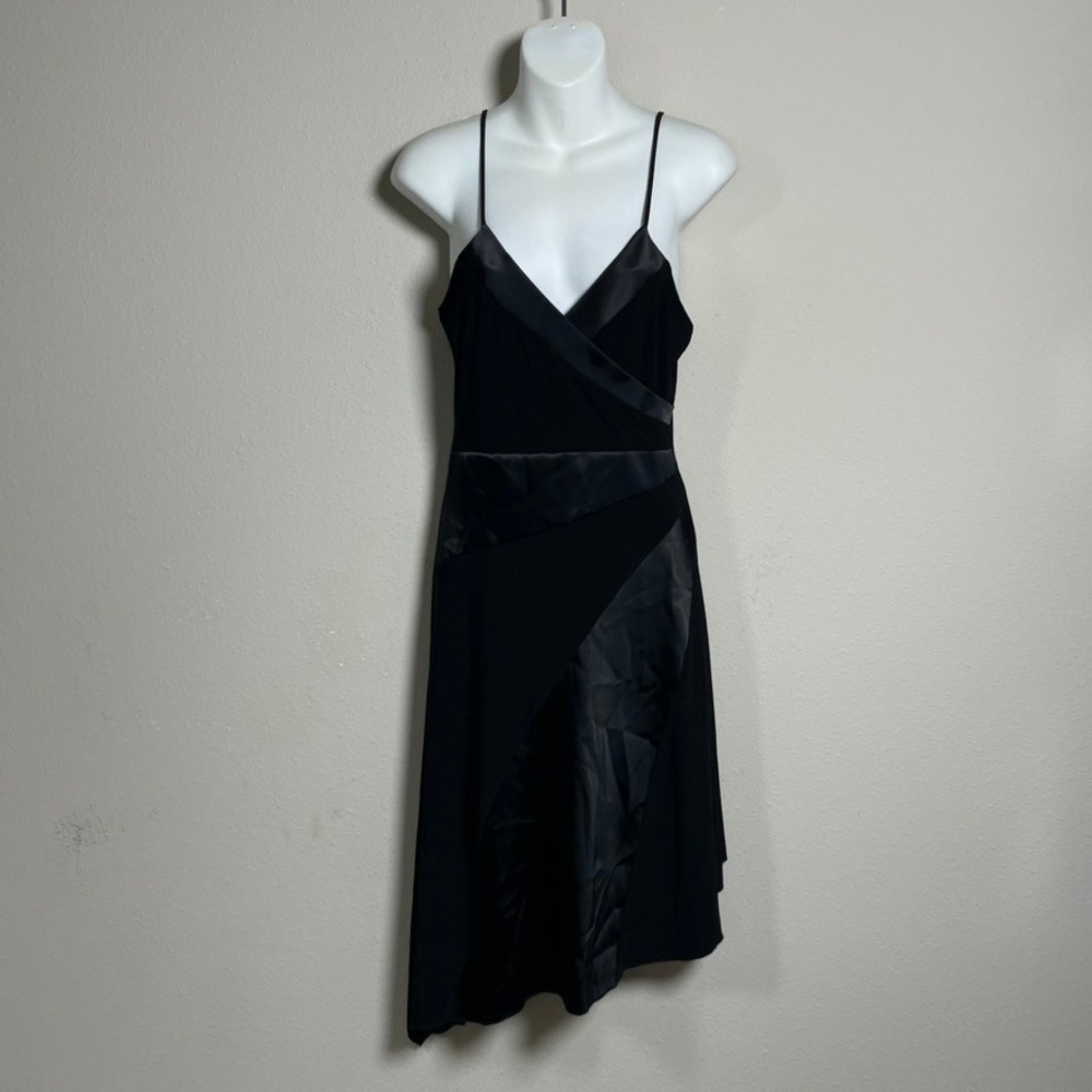 Taboo Midi Dress Y2K Whimsigoth Witchy L Black Asymmetrical Satin Trim LBD Goth